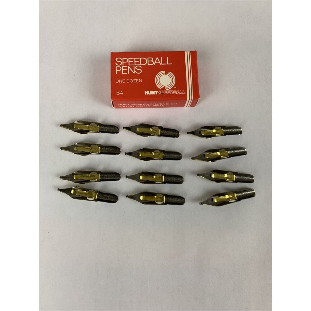 Vintage HUNT SPEEDBALL PENS B-4 Round Calligraphy Pen Ink Nibs Box of 12